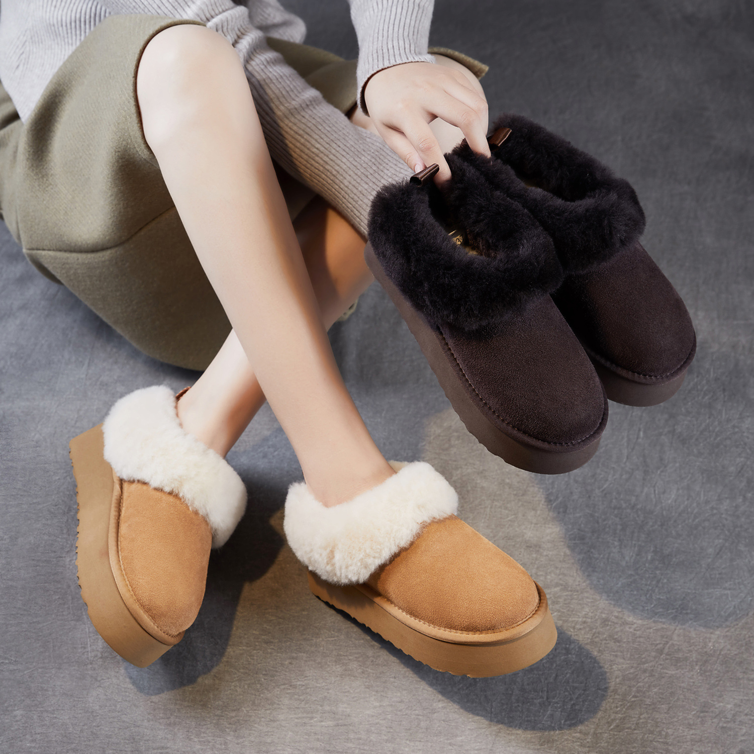 羊毛雪地靴至美本色软底