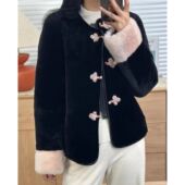 上衣外套女 国风盘扣皮毛一体仿皮草水貂毛绒加厚短款 中式 时尚 新款