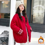 女童夹棉加厚棉袄2025年冬季新款格子拼接双面穿外套中大童新年服，童装棉衣，祺儿童装