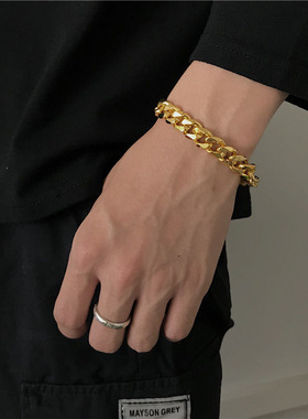 超质感光滑闪亮古巴嘻哈士hiphop金手链潮人街舞18K金手环新款