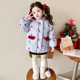 女童卡通兔耳朵连帽棉服2025新款加厚保暖洋气可爱冬装棉袄外套，童装棉衣，祺妙童装