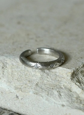 LESSEE S925纯银八芒星哑光拉丝星轮戒指 小众设计食指戒清冷感