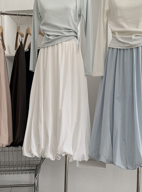 欧玛莱 腰显瘦花苞裙云朵裙春季新款中长款A字灯笼半身裙女6351