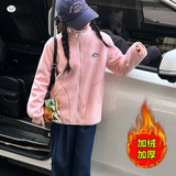 女童加绒加厚外套2025年秋冬新款中大童休闲拼接校服神器保暖上衣，童装外套，祺儿童装