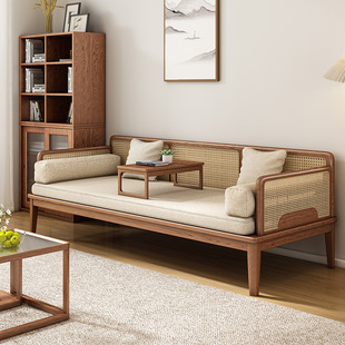 定制764T罗汉床实木抽拉式 沙发床两 床榻可折叠推拉款 白蜡木新中式