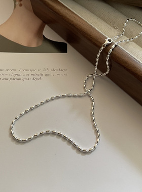 S925纯银简约米粒橄榄珠项链素链小众设计INS叠戴链锁骨链