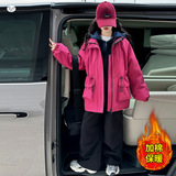 女童夹棉加厚外套2025年冬季新款工装派克服中大童保暖冲锋衣棉服，童装棉衣，祺儿童装