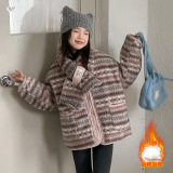 女童2025年冬季新款樱粉双面可穿带围脖毛毛衣棉外套女孩加绒棉服，童装棉衣，祺儿童装