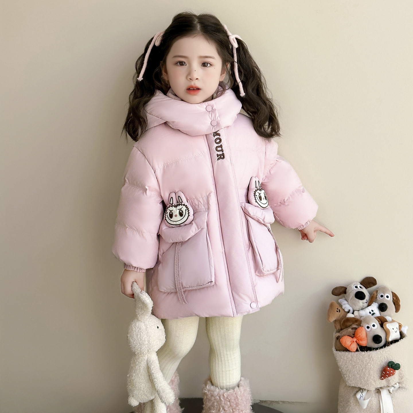 女童棉服冬季2025新款儿童洋气时髦冬装女加厚棉衣外套中长款P112，童装棉衣，祺妙童装
