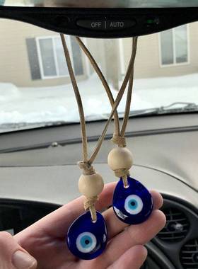 皮绳木珠蓝眼睛手工编织挂件 evil eye恶魔之眼车内挂饰 家居装饰