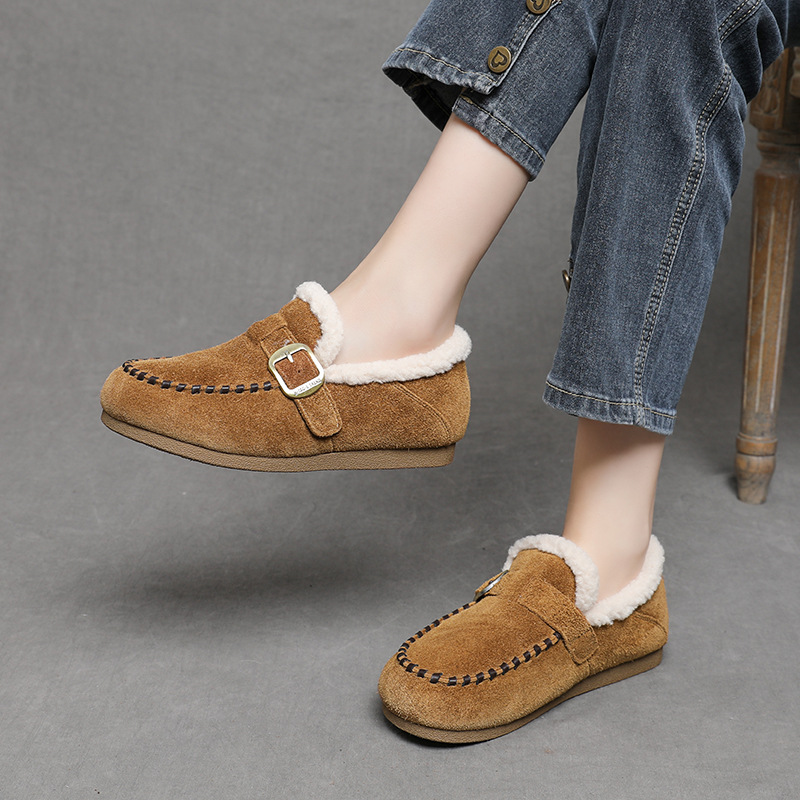 复古圆头平跟舒适单鞋