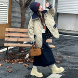 女童夹棉外套2025年秋冬新款中大童双面穿棉服格子拼接夹克衫棉衣，童装棉衣，祺儿童装