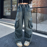 女童牛仔裤外贸春秋裤子2025新款儿童宽松阔腿裤女大童工装裤P64，童装裤子，祺儿童装