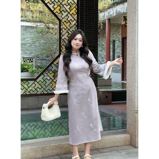 胖MM2025女冬季新款韩版旗袍改良新中式复古气质显瘦大码连衣裙潮