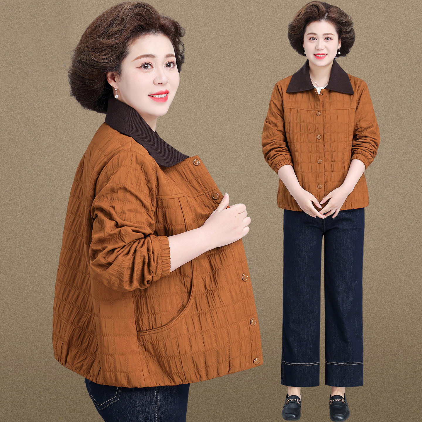 中年妈妈春装外套2026新款中老年女春秋夹克轻薄短款风衣老人衣服