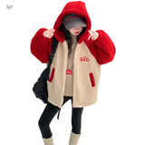 女童加厚毛毛衣2025年冬季新款中大童撞色字母外套休闲插肩袖棉衣，童装外套，祺儿童装