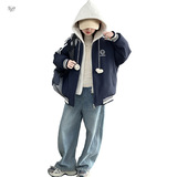 女童加绒加厚棒球服外套2025秋冬新款假两件棉服中大童韩系夹克衫，童装棉衣，祺儿童装