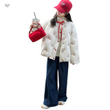 女童2025年冬季新款小清新冰淇淋刺绣棉衣女大童加绒保暖可爱棉服，童装棉衣，祺儿童装