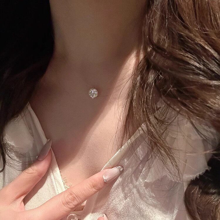 s925纯银人鱼之泪项链小红书同款隐形鱼线莫桑钻吊坠级感锁骨链
