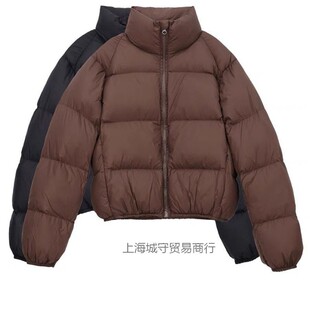 咖色短款羽绒服立领2023冬季肯豆风基础加厚短款小个子面包服外套