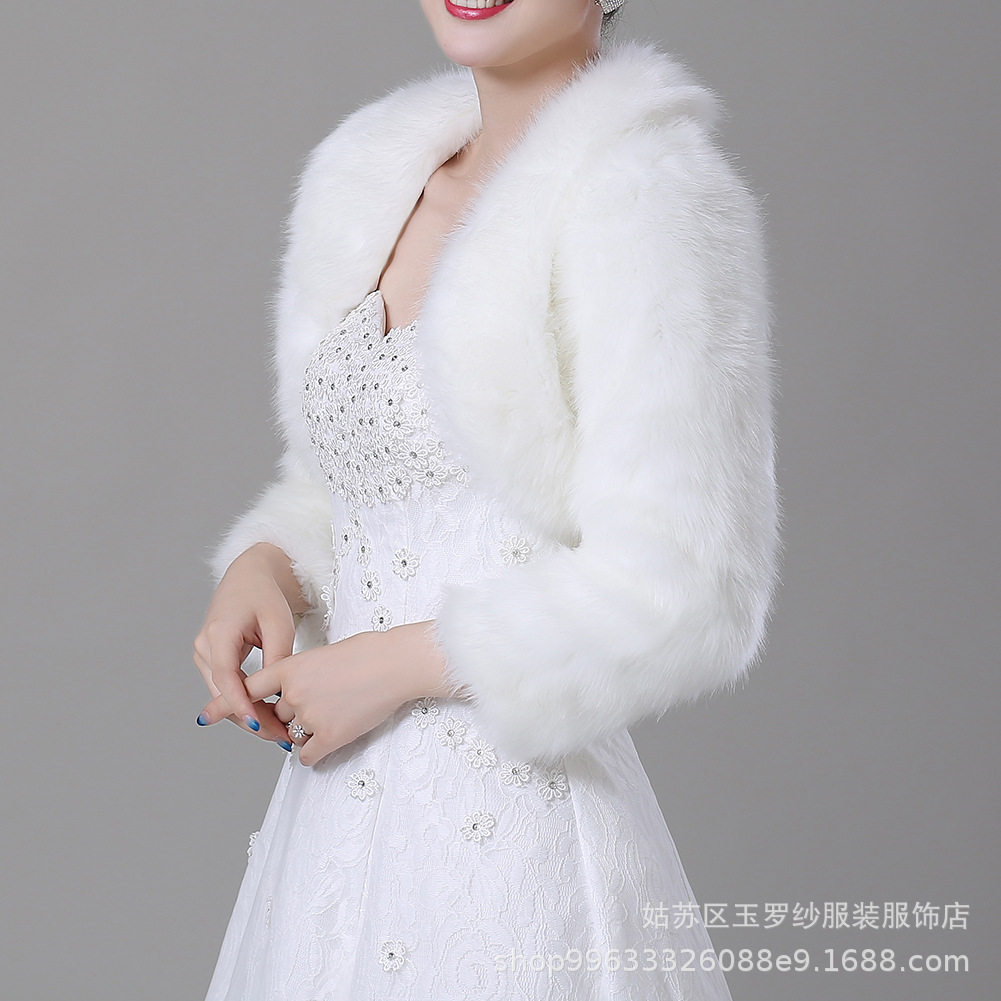 欧美新娘披肩毛绒披肩秋冬加绒加厚长袖翻领小外套档仿兔毛披肩