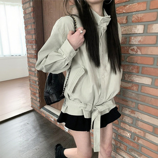 BREATHE现H26款 宽松简约纯色立领系带收腰显瘦风衣通勤风夹克外套