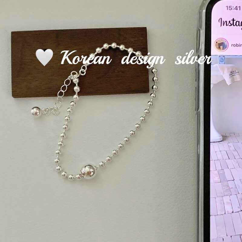 韩国东大门简约亮银饰品 S925纯银光珠子小众设计感手链 气质叠戴