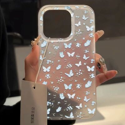 Spring Floral Butterfly Matte Soft Phone Case 适用 iPhone 16 15 Pro 14 Pro 13 11 XR XS Large Cutout