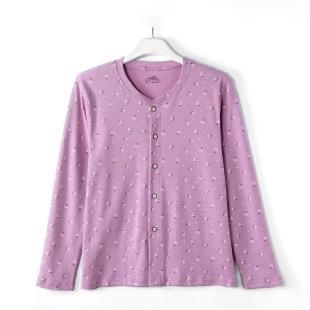 中老年人女士纯棉开衫 秋衣老太太宽松对襟系扣100%全棉内衣棉毛衫