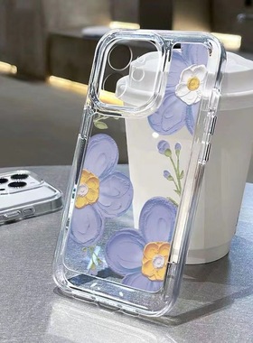 Oil Painting Blue Flower clear case适用iphone 11 12 13 14 15 16 17 pro max XR XS MAX 7 8PLUS