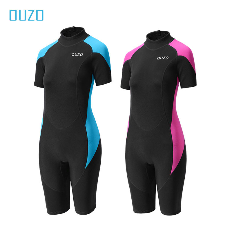 贝嘉新款1.5mm潜水服女款短袖短裤连体浮潜防晒冲浪衣水母冬泳衣