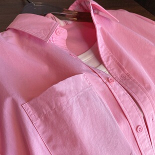 衬衣 女条纹撞色长袖 一万个推荐 气质冻龄粉色密织棉友风衬衫