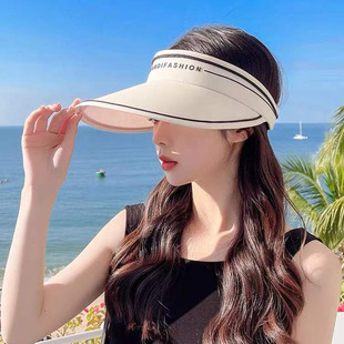 夏季 字母休闲户外防紫外线大檐遮脸太阳帽潮 防晒空顶帽女韩版
