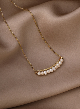 中国风淡水珍珠项链轻奢小众微笑设计时尚锁骨链网红个性颈链女