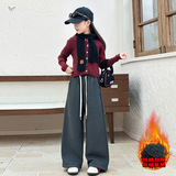 女童加绒加厚糯米裤2025年秋冬新款斜纹阔腿裤中大童显瘦直筒长裤，童装裤子，祺儿童装