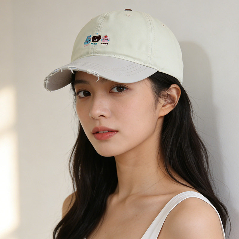 韩版卡通风小动物拼色破洞棒球帽子可爱刺绣鸭舌帽休闲防晒遮阳帽,服饰配件/皮带/帽子/围巾,帽子,淘宝优惠券,粉丝福利购,淘宝优惠卷