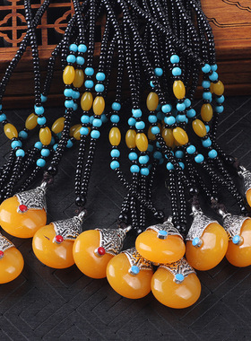 冰冰同款民族风长款串珠毛衣链仿蜜蜡吊坠饰品项链地摊庙会水晶