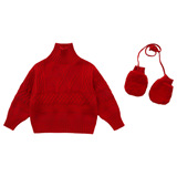 女童加厚毛衣冬季2025新款炸街儿童红色针织衫洋气冬装打底衫P74，童装毛衣，祺妙童装