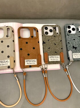 绒布蝴蝶结手提手机壳适用苹果17/16PROMAX简约纯色iPhone15/14P