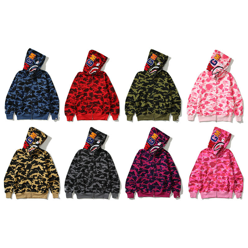 Japanese Trendy Brand Shark Camouflage Print Fleece Sweatshirt