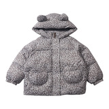 女小童豹纹连帽棉服冬季女加厚保暖冬装儿童洋气时髦棉袄外套P108，童装棉衣，祺妙童装