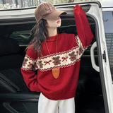 女童加厚毛衣2025年秋冬新款卡通小熊提花针织衫中大童蝴蝶结上衣，童装毛衣，祺儿童装