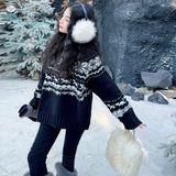 女童2025年春秋新款费尔岛提花毛衣女大童半领韩式雪花针织开衫，童装毛衣，祺儿童装