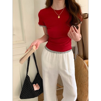 早春棉短袖花边2026年春季