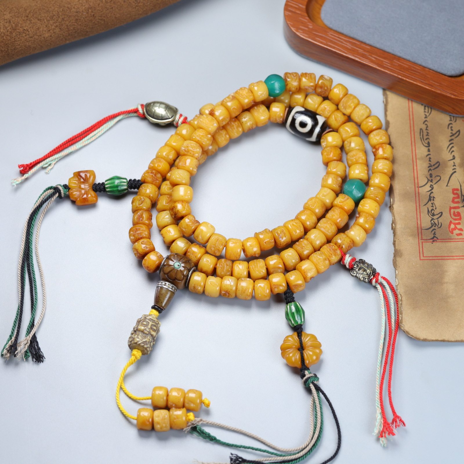 西藏传老料牦牛骨108佛珠念珠多圈手链项链藏式文玩饰品雕刻阿呆