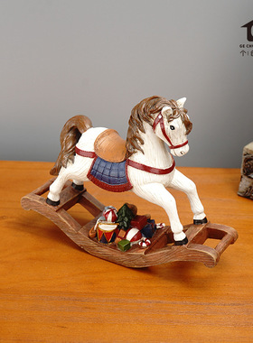 跨境爆款圣诞木马树脂工艺品家居房间圣诞树装饰仿真动物摆件