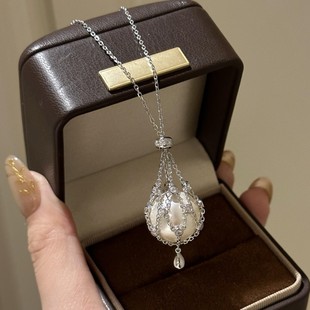 小红书爆款网兜珍珠项链女轻奢级感锁骨链小众设计可拆卸毛衣链