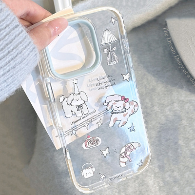 cartoon illustration puppy dog clear case适用iphone 11 12 13 14 15 16 17 pro max
