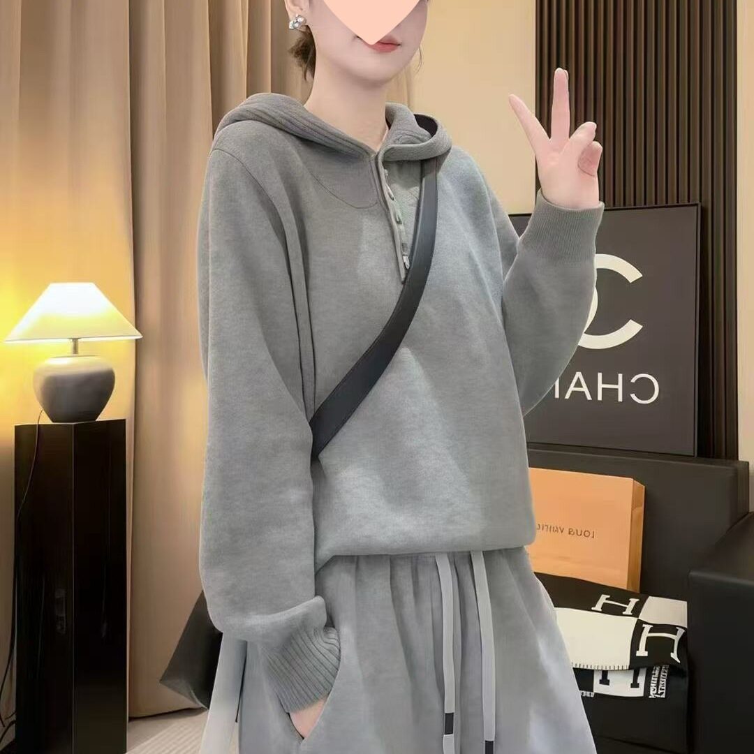 灰色连帽针织衫毛衣女秋冬2025年新款感气质软糯百搭长袖上衣紫色