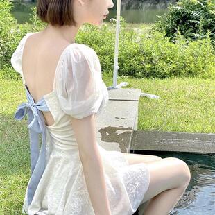 泳衣2023新款 遮肚显瘦网红风仙气遮肉女 纯欲风级感露背连体裙式